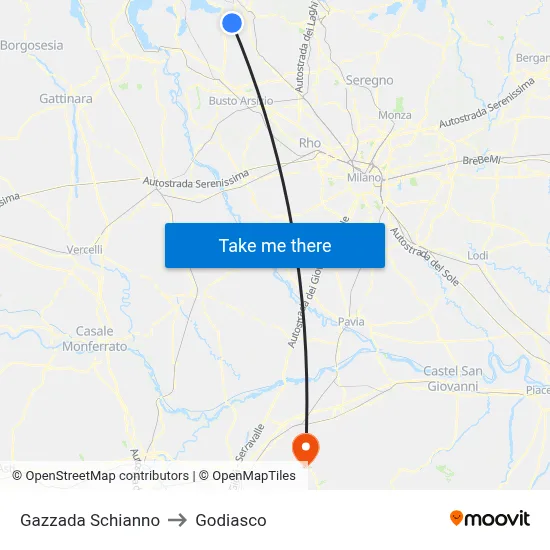 Gazzada Schianno to Godiasco map