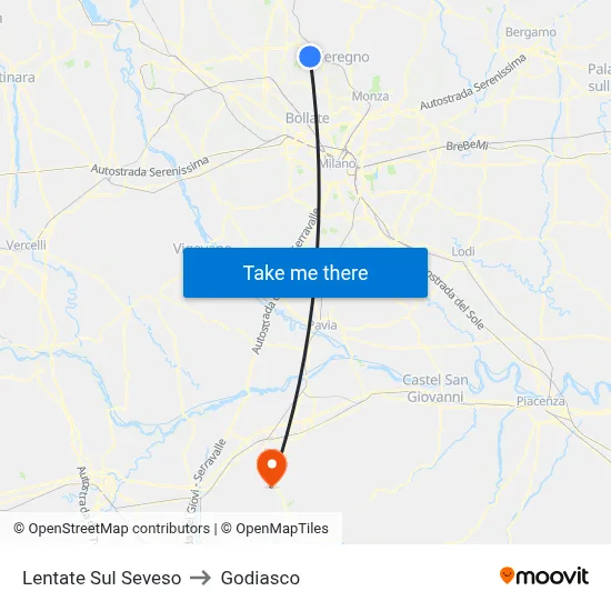 Lentate Sul Seveso to Godiasco map
