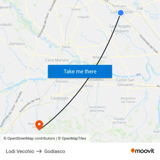 Lodi Vecchio to Godiasco map