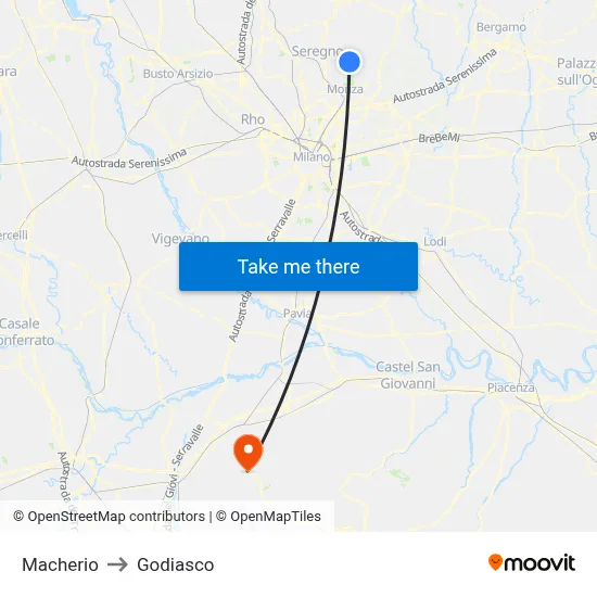 Macherio to Godiasco map