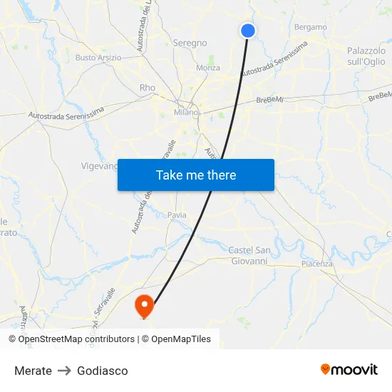 Merate to Godiasco map