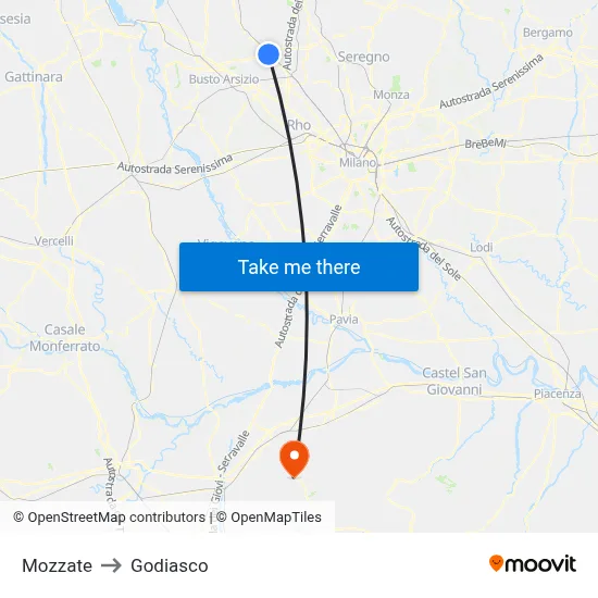 Mozzate to Godiasco map