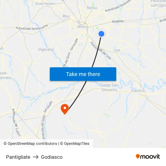 Pantigliate to Godiasco map