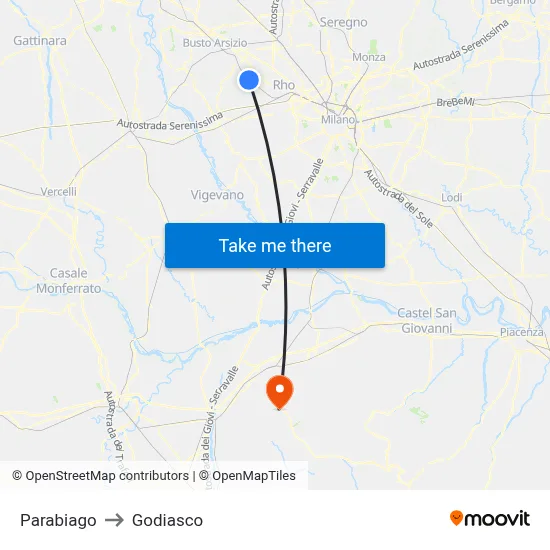 Parabiago to Godiasco map
