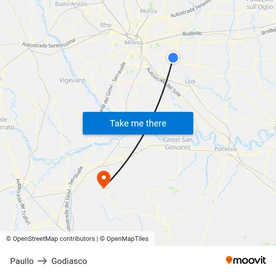 Paullo to Godiasco map