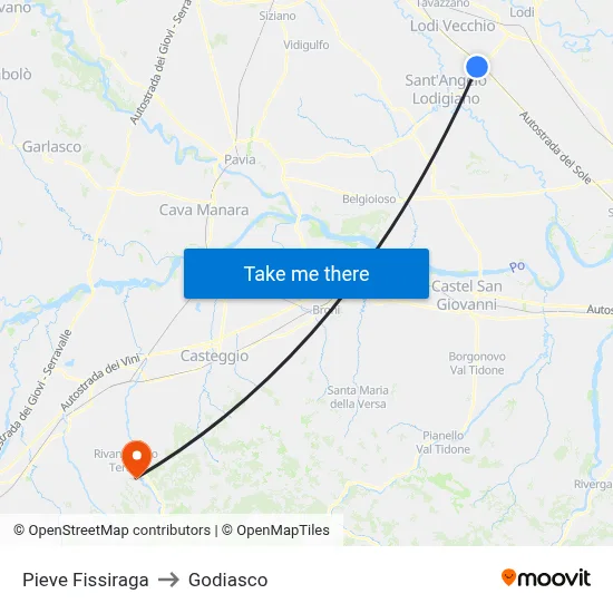 Pieve Fissiraga to Godiasco map