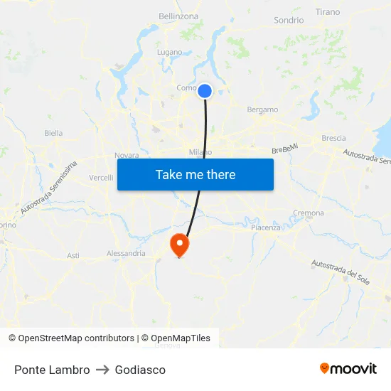 Ponte Lambro to Godiasco map