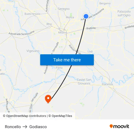 Roncello to Godiasco map