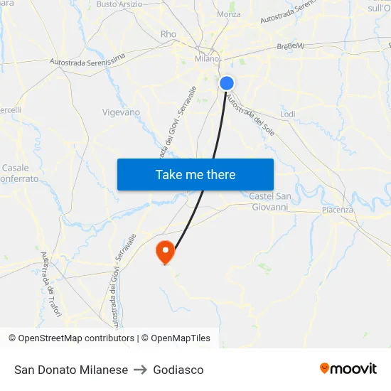 San Donato Milanese to Godiasco map