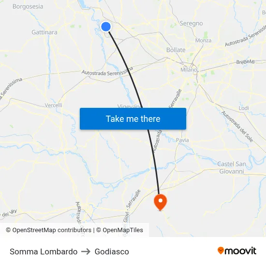 Somma Lombardo to Godiasco map