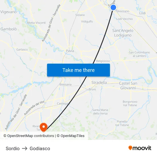 Sordio to Godiasco map