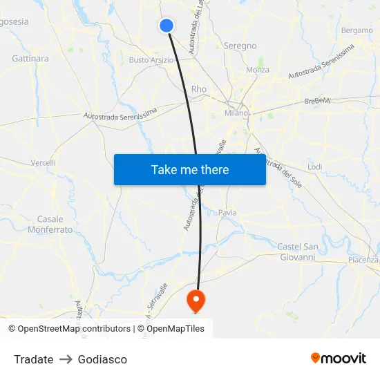 Tradate to Godiasco map