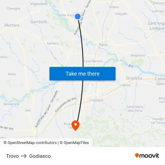 Trovo to Godiasco map