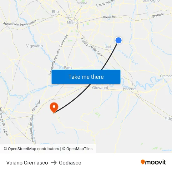 Vaiano Cremasco to Godiasco map