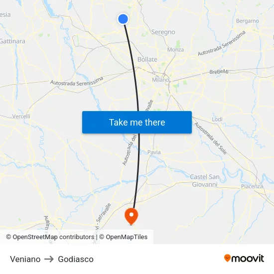 Veniano to Godiasco map