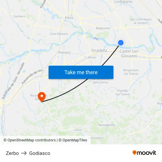 Zerbo to Godiasco map