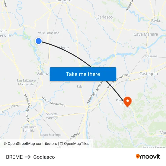 Breme to Godiasco map