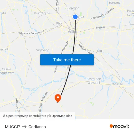 Muggiò to Godiasco map