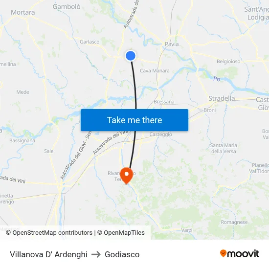 Villanova d'Ardenghi to Godiasco map