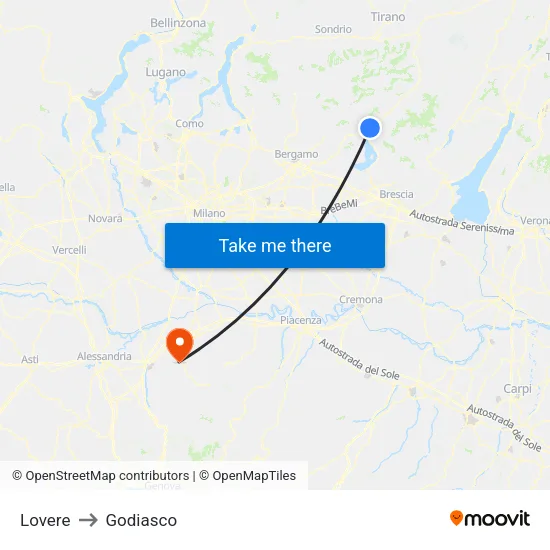 Lovere to Godiasco map