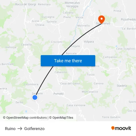 Ruino to Golferenzo map