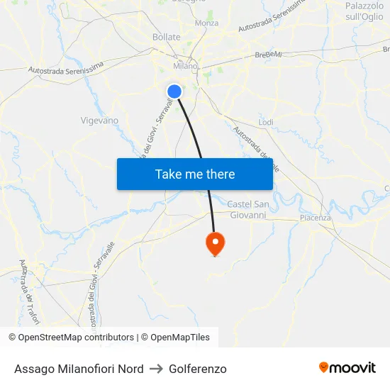 Assago Milanofiori North to Golferenzo map