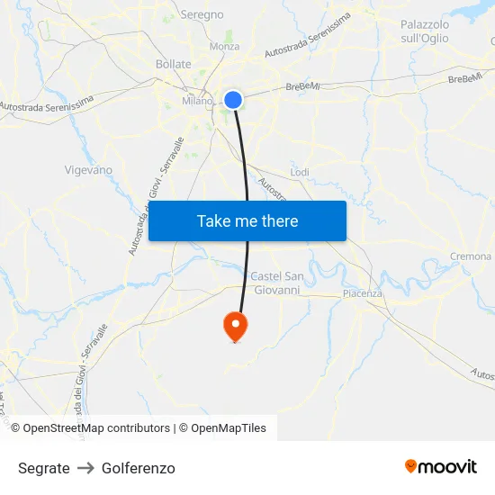 Segrate to Golferenzo map
