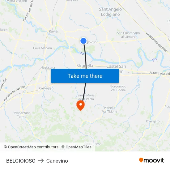 Belgioioso to Canevino map
