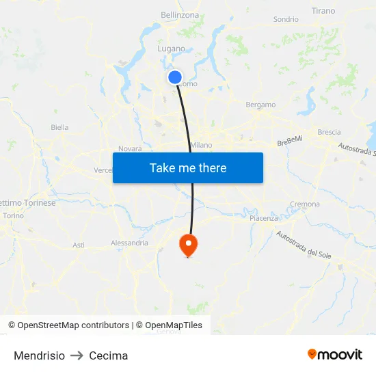 Mendrisio to Cecima map