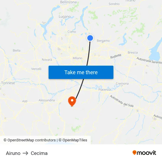 Airuno to Cecima map