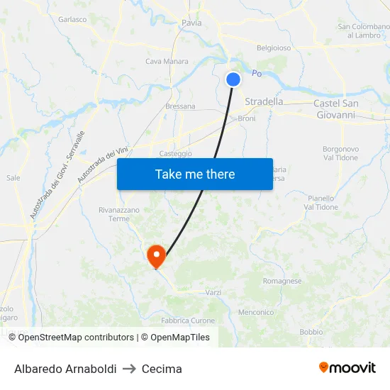 Albaredo Arnaboldi to Cecima map