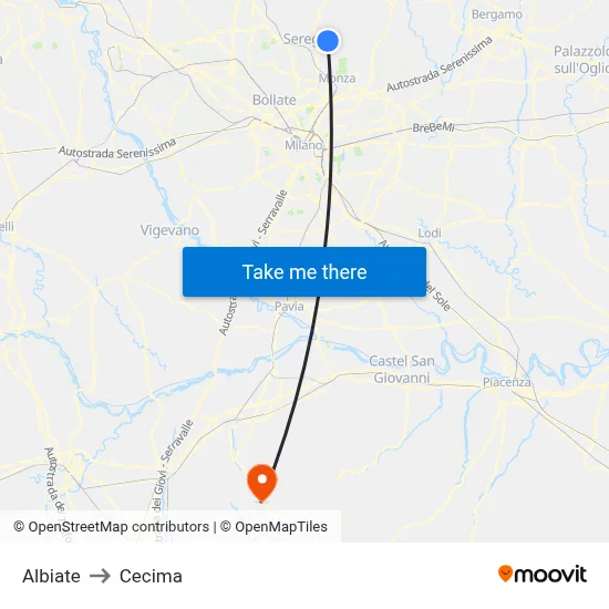 Albiate to Cecima map