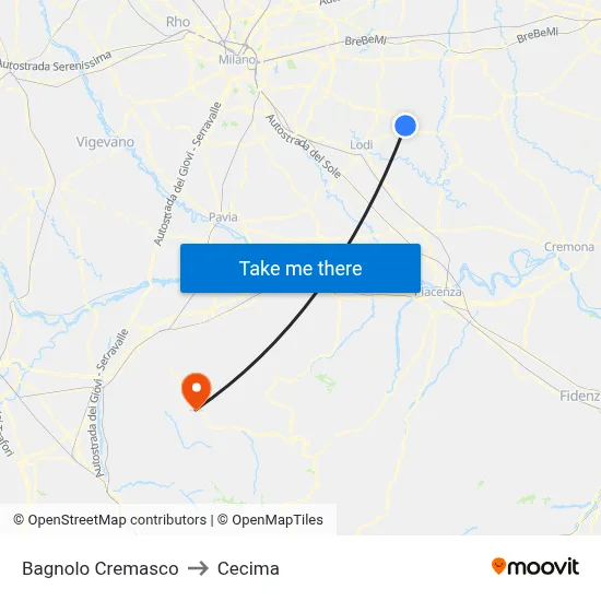 Bagnolo Cremasco to Cecima map