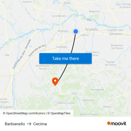 Barbianello to Cecima map
