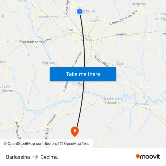 Barlassina to Cecima map