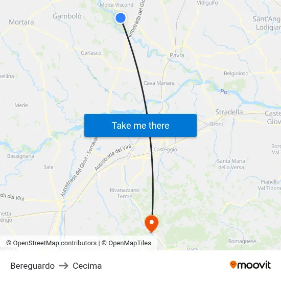 Bereguardo to Cecima map