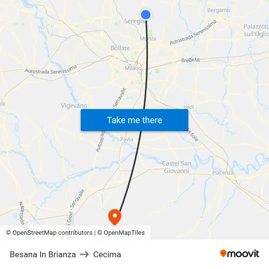 Besana in Brianza to Cecima map
