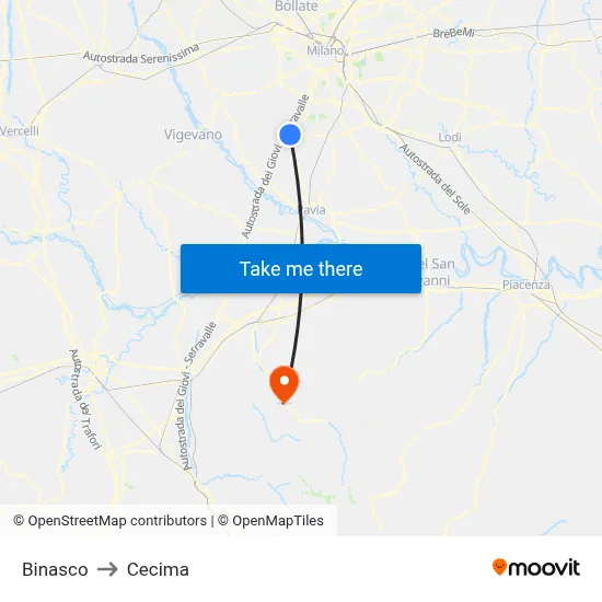 Binasco to Cecima map