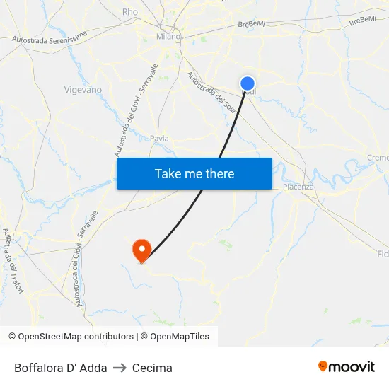 Boffalora D'Adda to Cecima map
