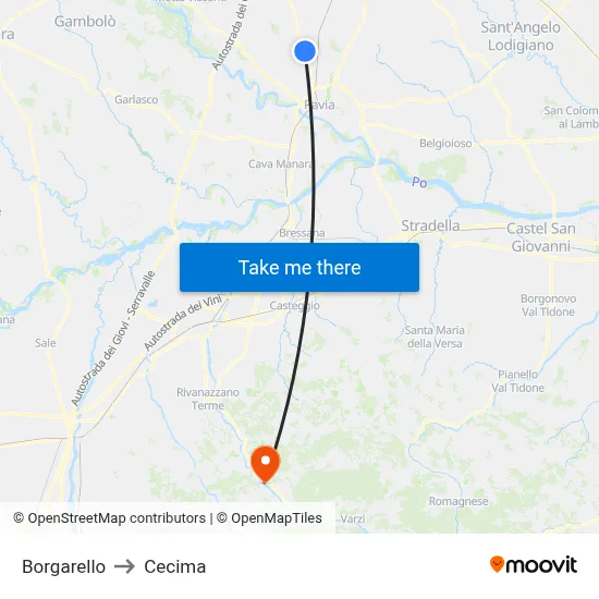 Borgarello to Cecima map
