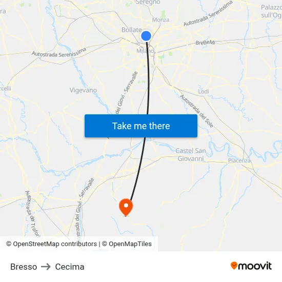 Bresso to Cecima map