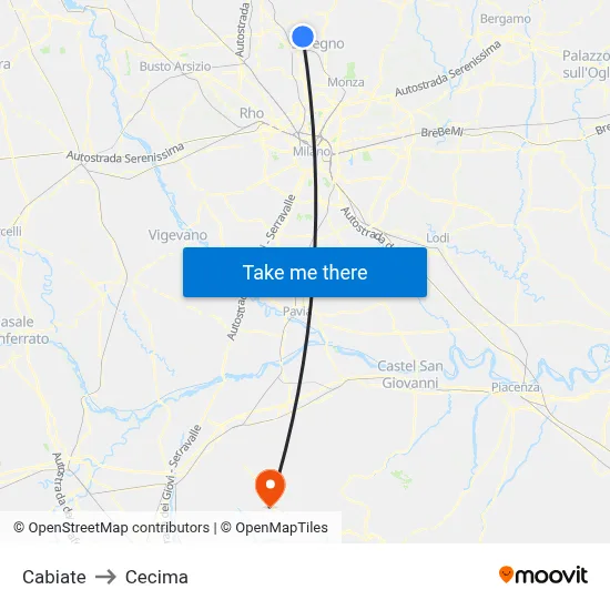 Cabiate to Cecima map