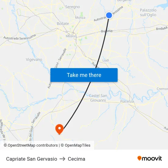 Capriate San Gervasio to Cecima map