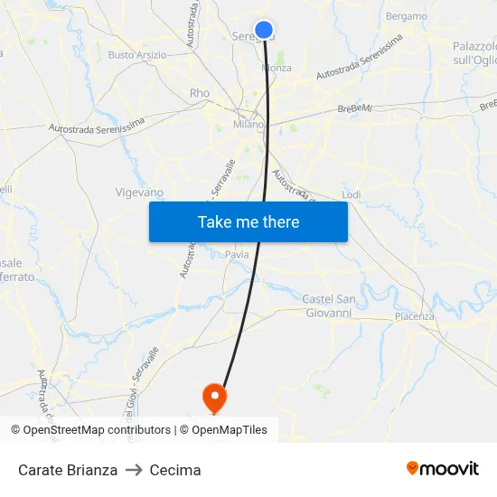 Carate Brianza to Cecima map