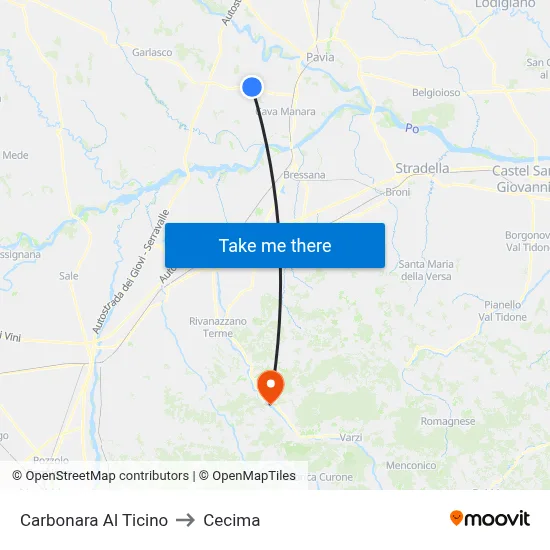 Carbonara Al Ticino to Cecima map