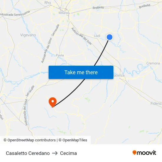 Casaletto Ceredano to Cecima map