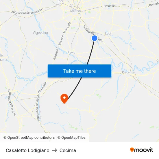 Casaletto Lodigiano to Cecima map