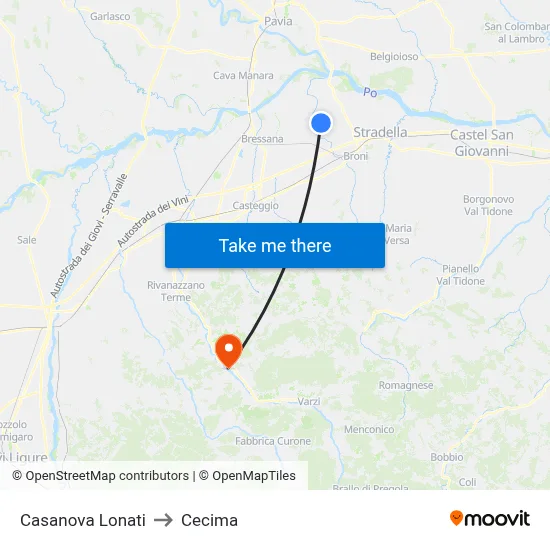 Casanova Lonati to Cecima map