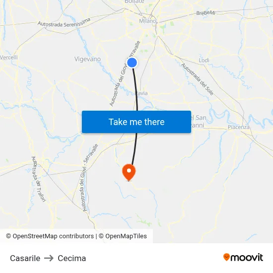 Casarile to Cecima map