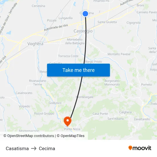 Casatisma to Cecima map